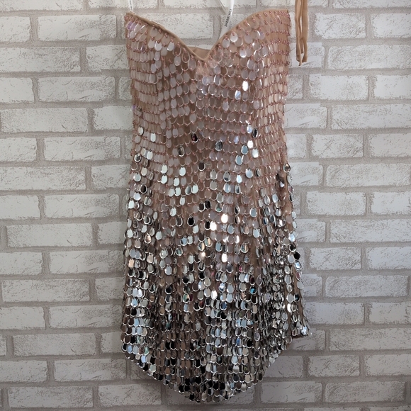 Rare Vintage Sherri Hill Dress Womens 8 Cocktail Mini Mirror Beading Strapless